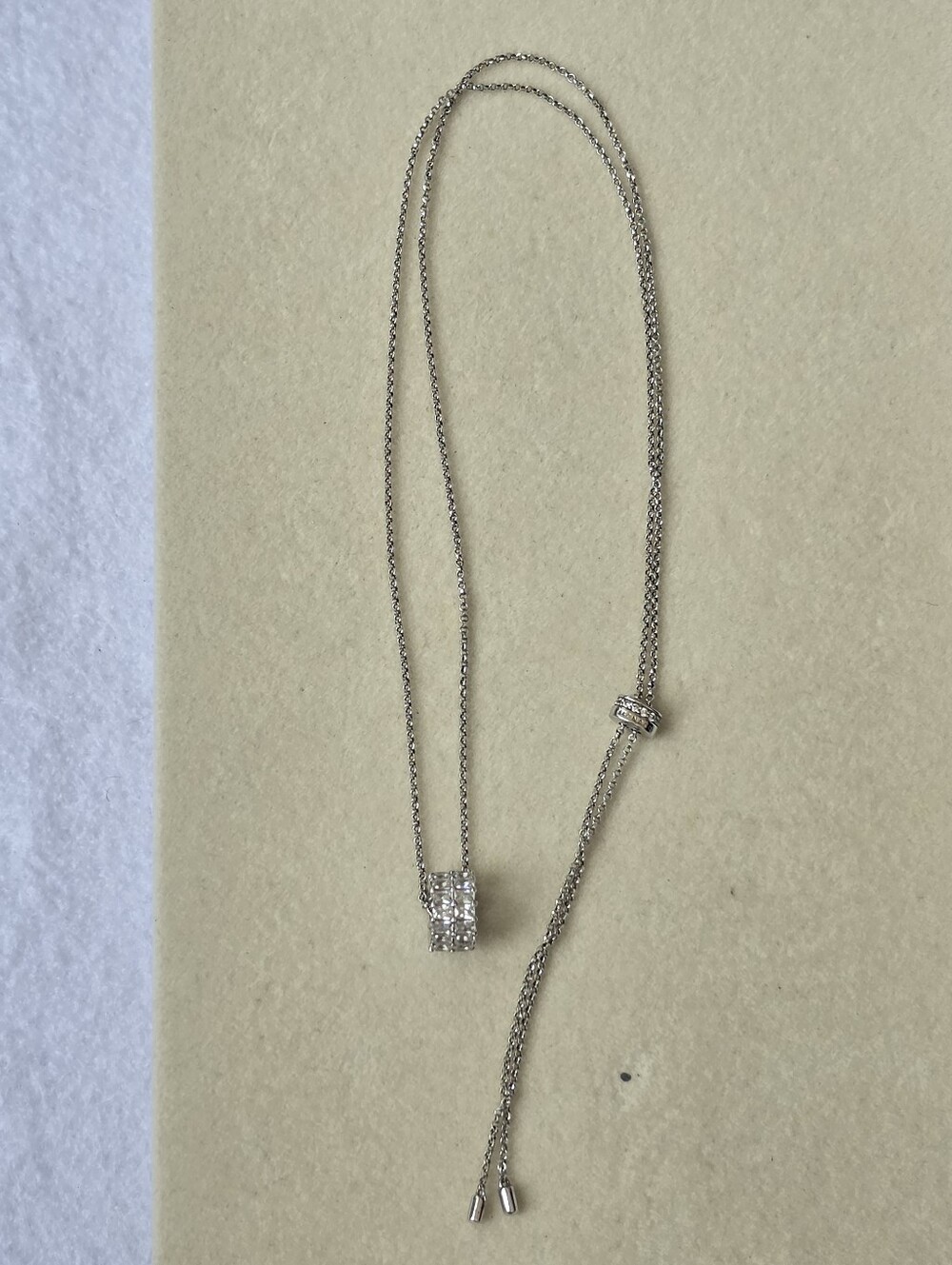 APM Monaco: 925 Silver Baguette Crystal Barrel Adjustable Necklace